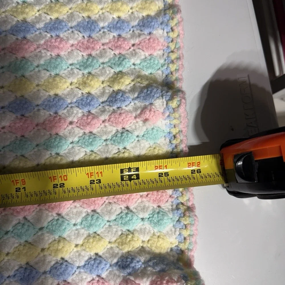 Handmade Crochet Baby Afghan Lap Throw White Blue Pink‎ Green Yellow 28